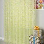 Тюль цветная Lime с зелеными листиками для яркого интерьера