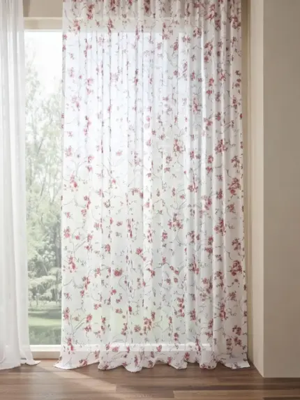 Льняная тюль с нежным розовым рисунком — купить в Украине онлайн