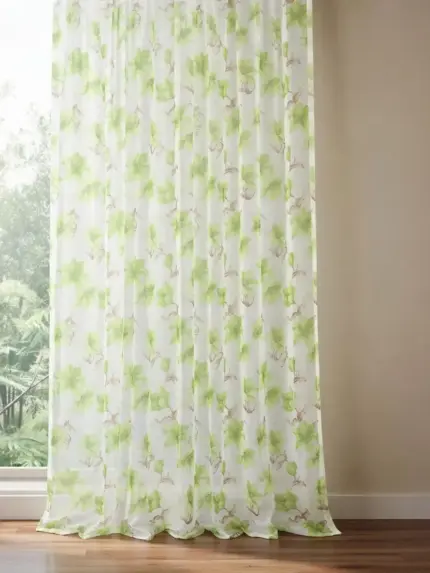 Тюль шифон зелений квітковий візерунок купити Київ