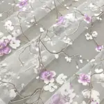 Тюль с узором «Сакура» в сиреневом цвете