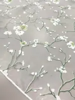 Тюль с узором «Сакура» в зеленовато-оливковым цвете — изображение 2