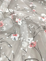 Тюль с узором «Сакура» в розово-коралловом цвете — изображение 3