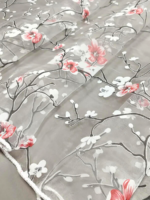 Тюль с узором «Сакура» в розово-коралловом цвете